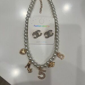 Elegant Pearl and Gold Charm Necklace Set